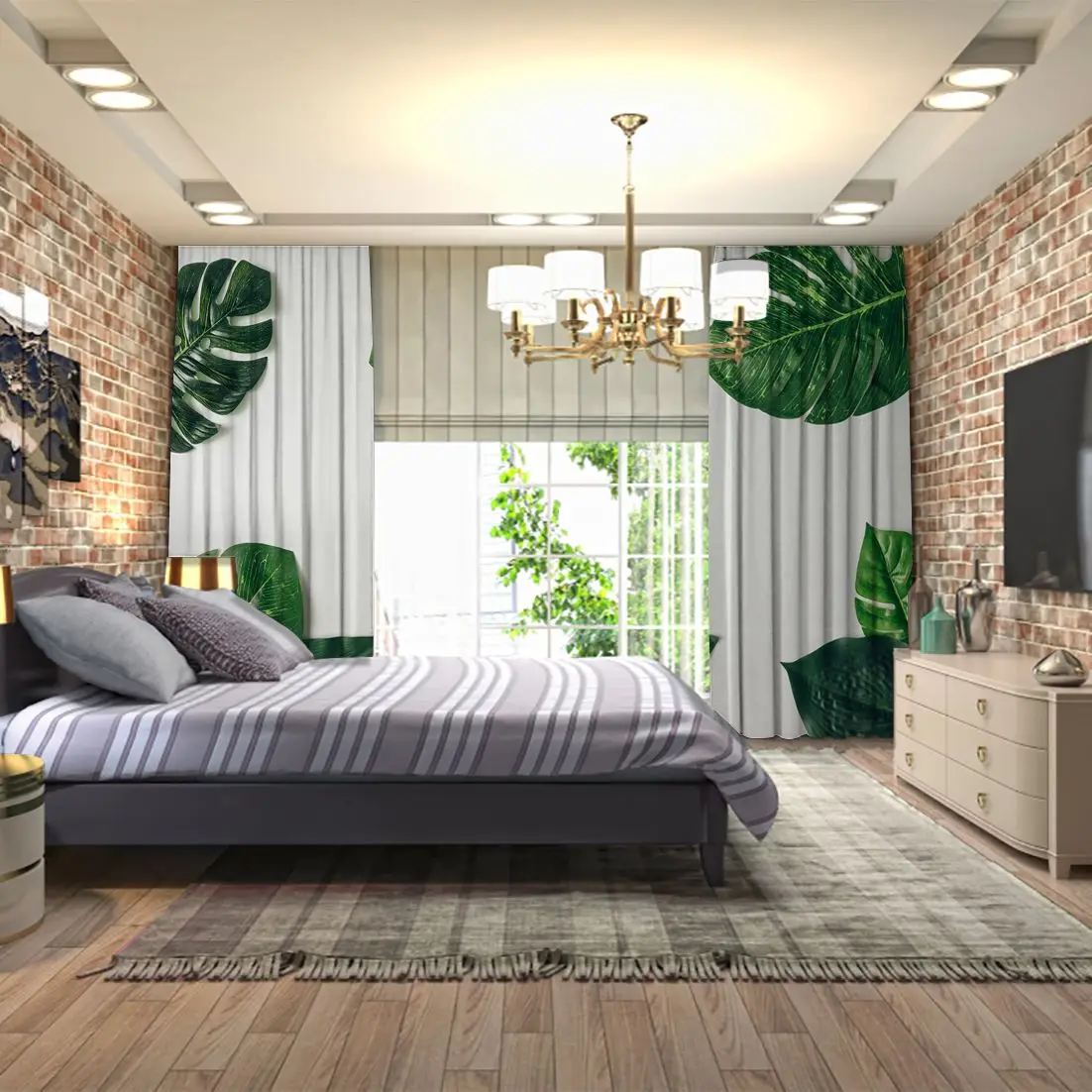 Занавеска тропические листья экзотическая природа джунгли большой лист