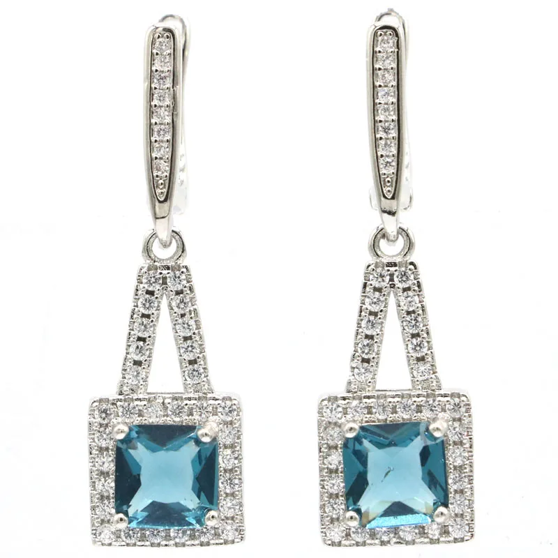 Красивые милые серебряные серьги SheCrown с лондонским голубым топазом розового