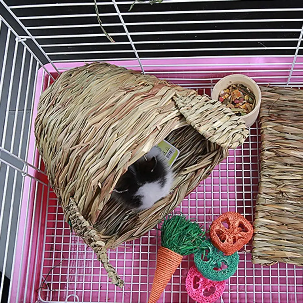 Ручной Работы Соломенная домашних животных гнездо прочный складной хомяк