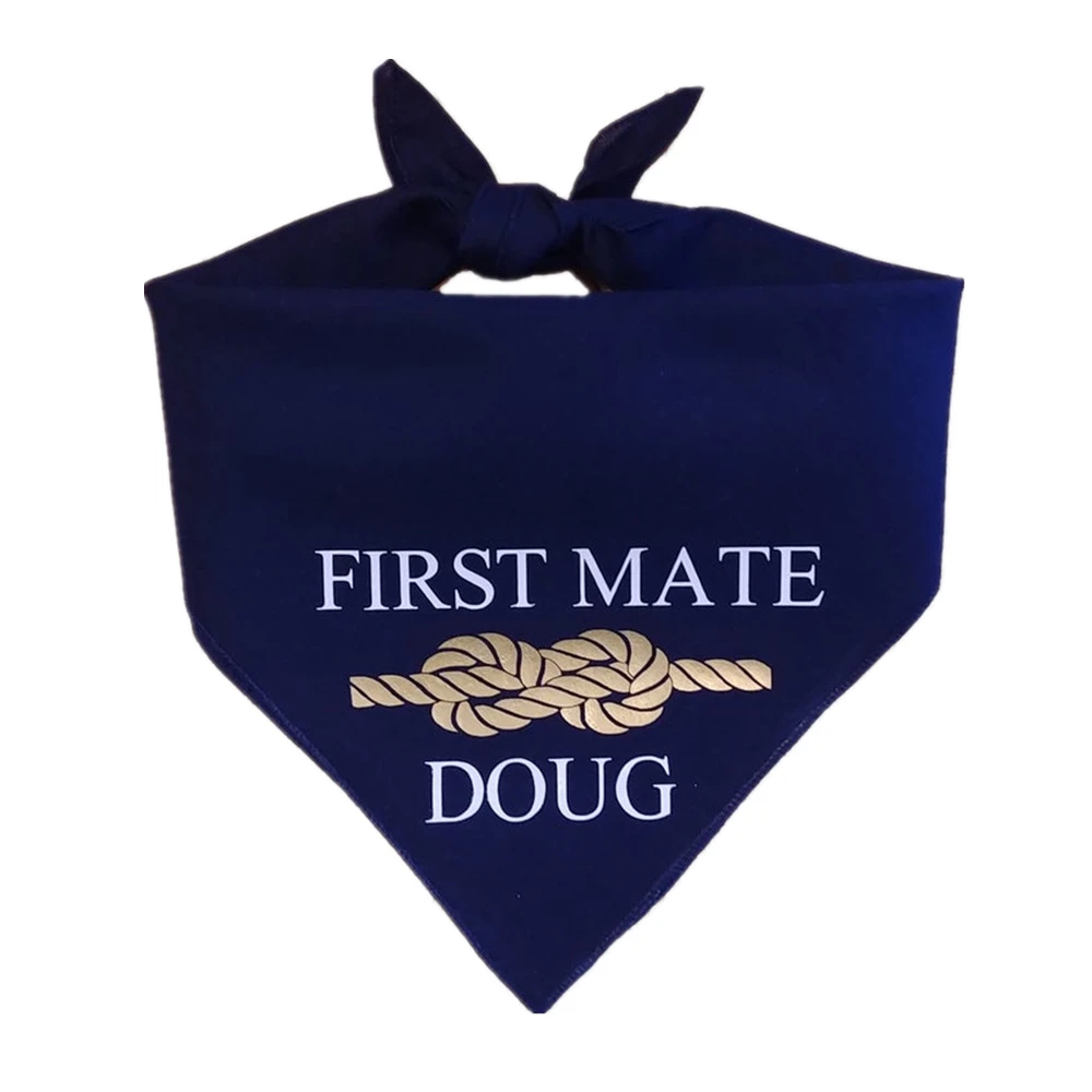 Best Bandana personalizada para perro, Bandana de primer Mate en barco en azul marino con opciones de Color blanco y dorado perfectas, accesorios para perros, accesorios para mascotas