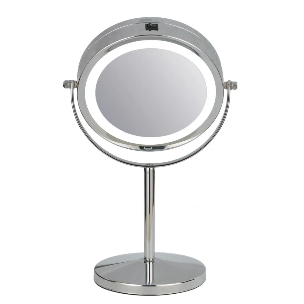 Зеркало косметическое PLANTA PLM-1625 Chrome 2х стороннее яркая LED подсветка поворот 360°