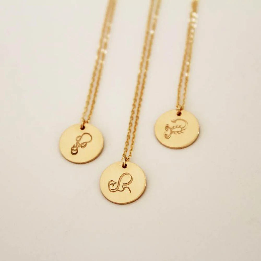 Gold Zodiac Necklace Sign Constellation Bridesmaid 15mm MT6956 10Pcs/Lot | Украшения и аксессуары