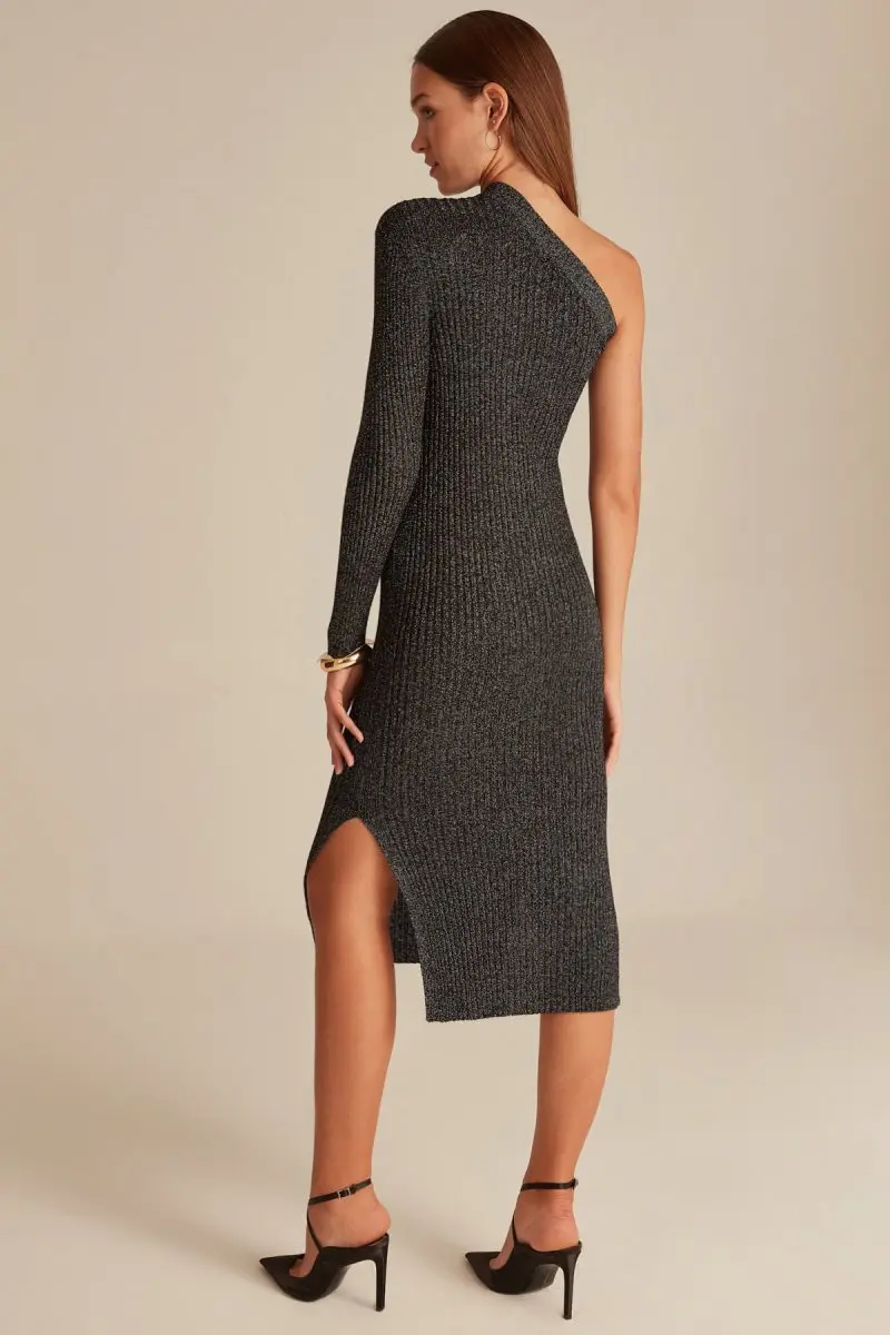 Joinus трикотажное платье с одним рукавом и разрезом для женщин черного