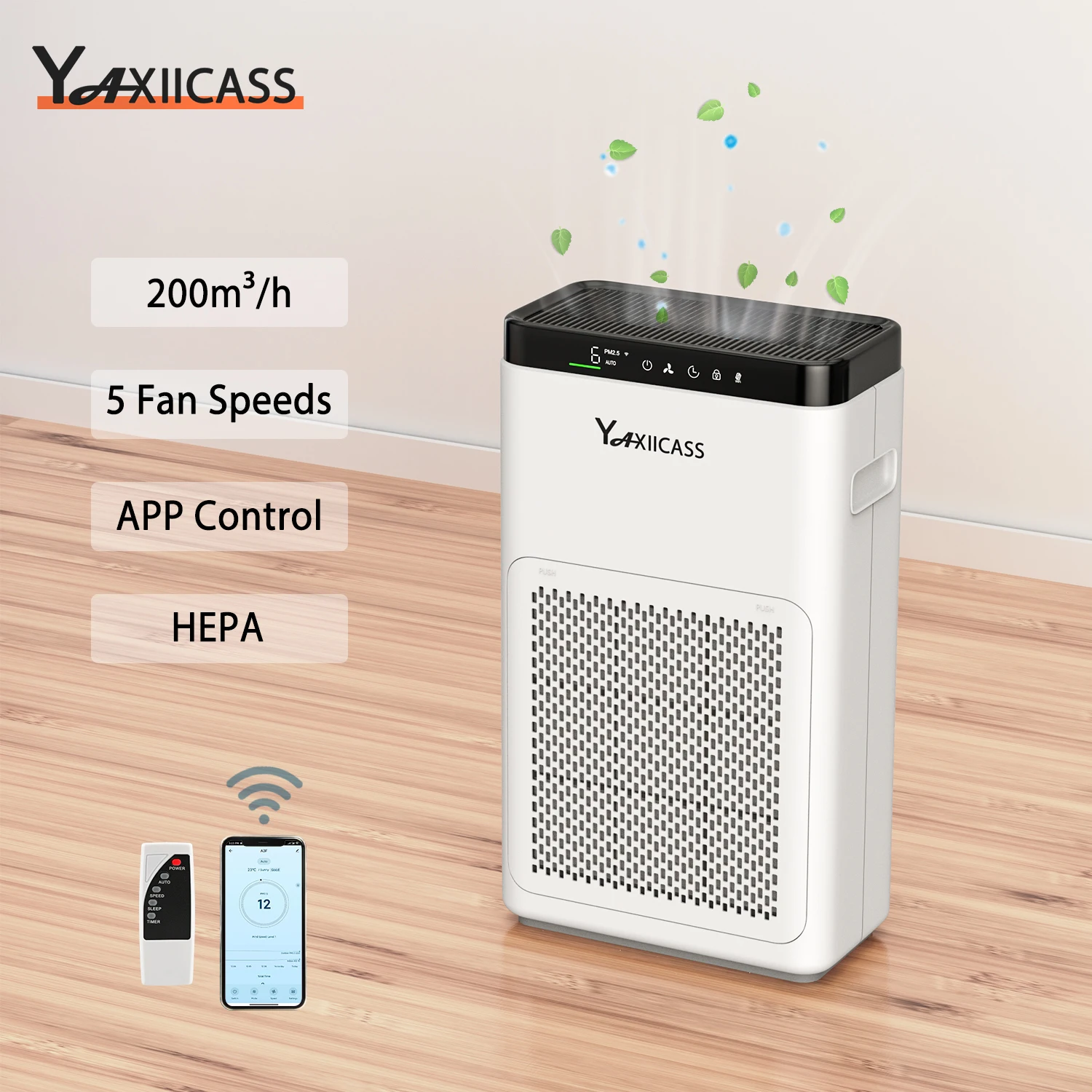 

YAXIICASS Air Purifier For Home With Hepa Filter APP WIFI Air Recirculation LED Display Air Cleaner For Formaldehyde Dust Remove