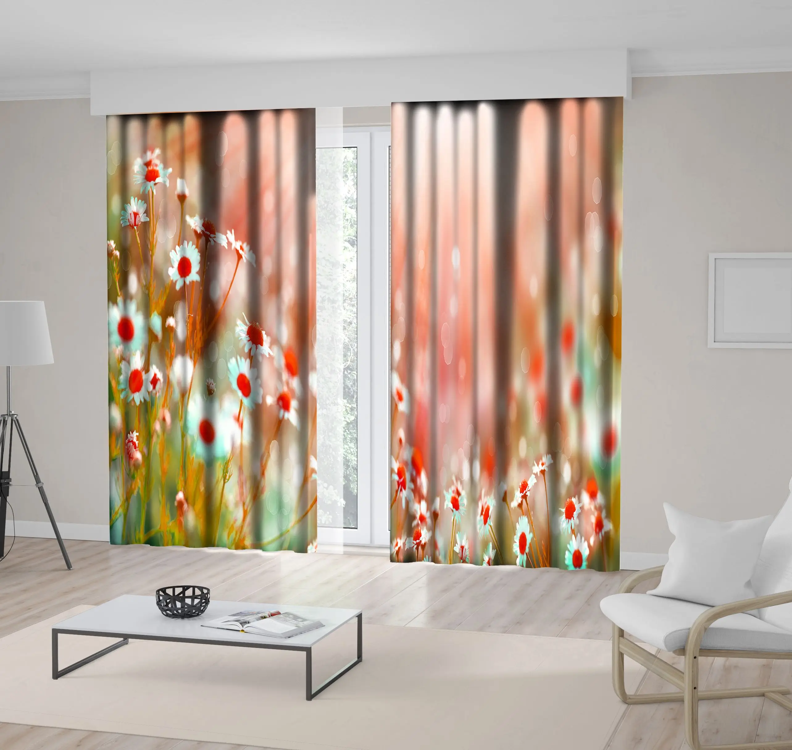 Занавес цветы ромашки поле на солнце светильник Летний сад природа Луг дикие