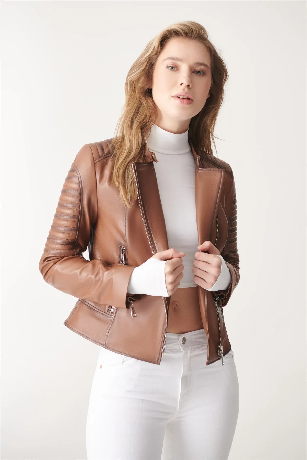 100% Genuine Sheepskin Women Jackets Biker Coats Sportswear Leather Coats Autumn Spring Fashion Classic Clothing Stylish Design