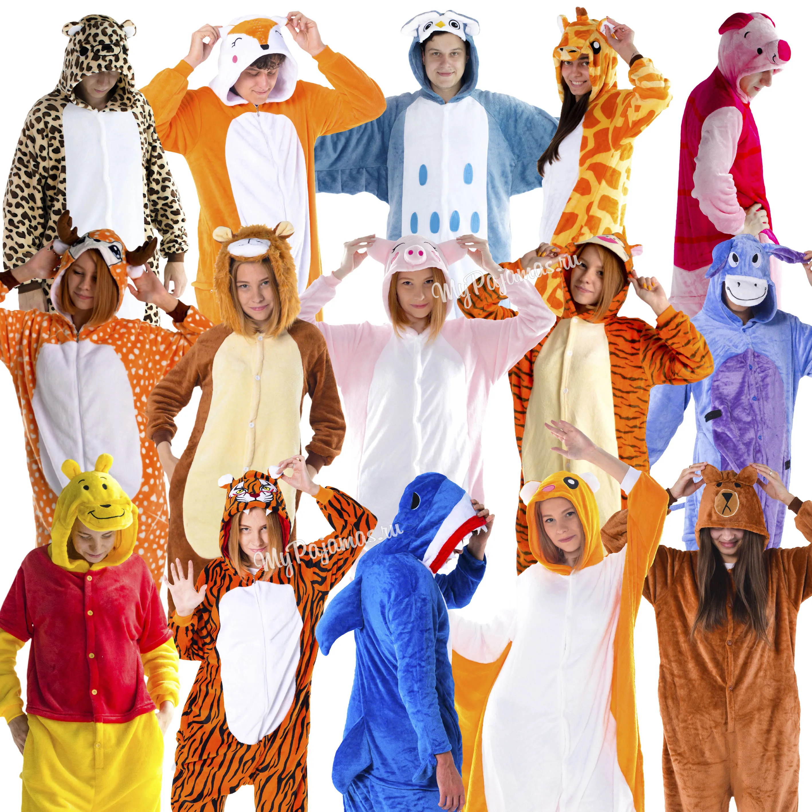 Пижамы Кигуруми в виде Животных Пятачок Винни Пух Лев медведь Акула Белка Летяга