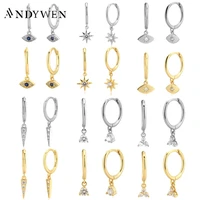 andywen 925 sterling silver multi dangle hoops crystal thin huggies with charms loops circle clips earrings jewelry for womens