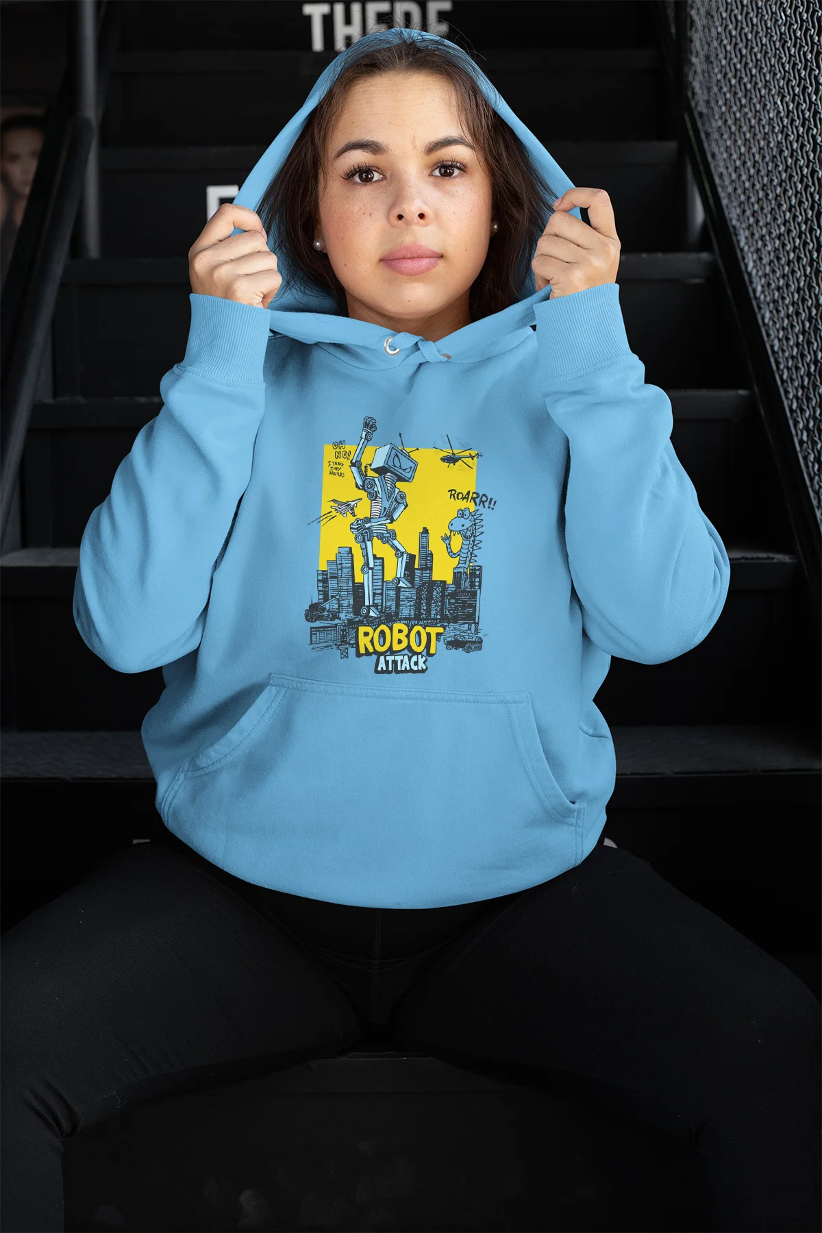 Женская толстовка с капюшоном Angemiel Wear Robot Attack Blue|Женские толстовки и свитшоты| |