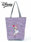 Сумка Disney Дональд Дак Женская многоразовая, мультяшная Сумочка на плечо, многоразовый фиолетовый саквояж для покупок, пляжный дорожный саквояж с анимацией