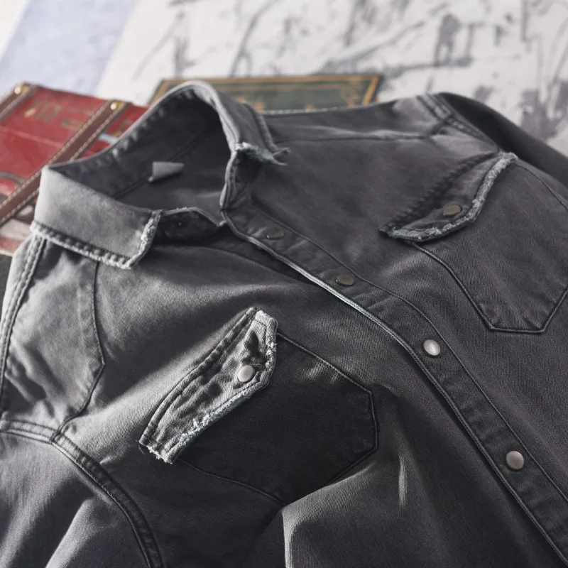 New men casual Denim shirt slim cotton long sleeve spring solid soft tops man High quality gray Denim shirt chemise homme 377