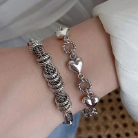 fashion silver color chain bracelet for women kpop accessories retro heart couple bracelet punk jewelry gifts for men friends