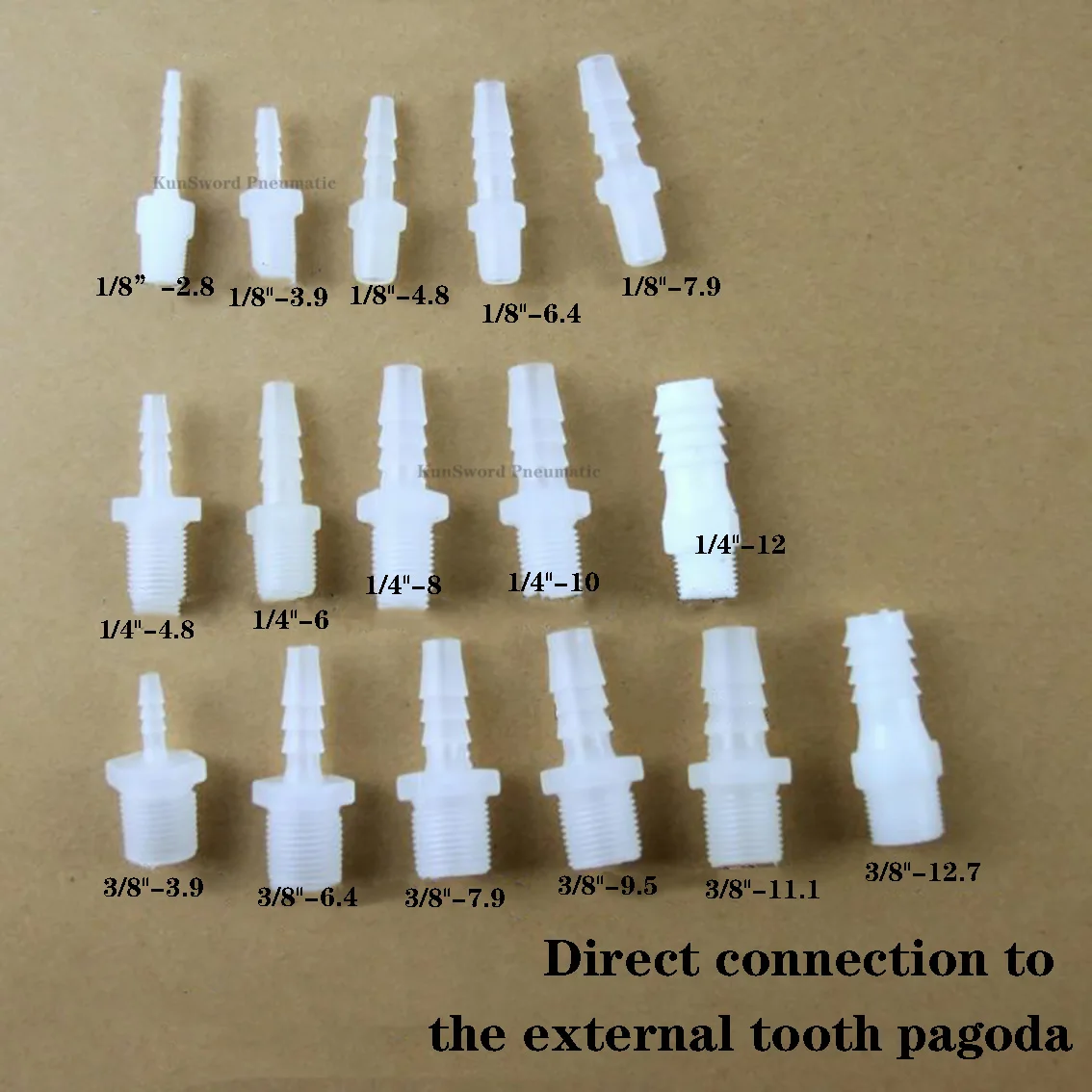 

2Pcs Plastic 1/8"，1/4"，3/8" Transparent Waterproof Split Thread Male Tooth Pagoda Pass Straight Through Male Thread Hose Adapter