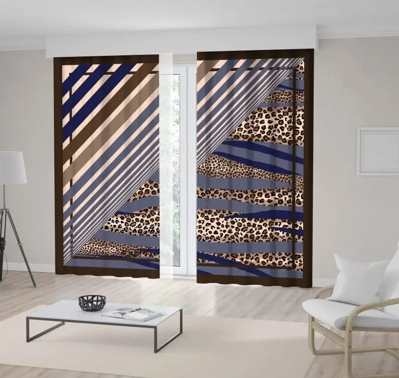 

Curtain Stripes and Leopard Animal Print Modern Stylish Artwork Printed Blue Brown Beige