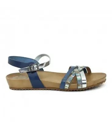 Сандалии-полоски-кожа-синий | Обувь