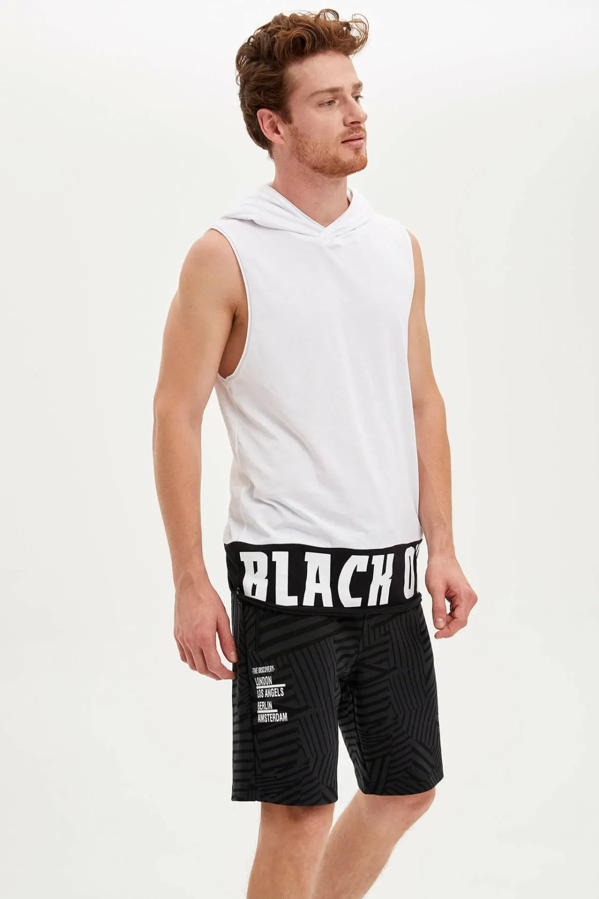 DeFacto мужские летние повседневные шорты в полоску черного цвета Short L0745AZ19HS на