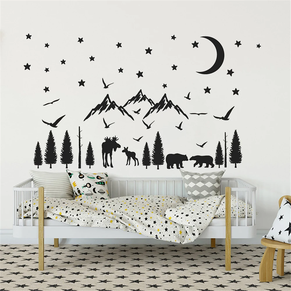 

Woodland Mountain Tree Wall Stickers Vinyl Mountain Forest Design Kids Room Decor Mural Livingroom Bedroom Decals Poster DW22016