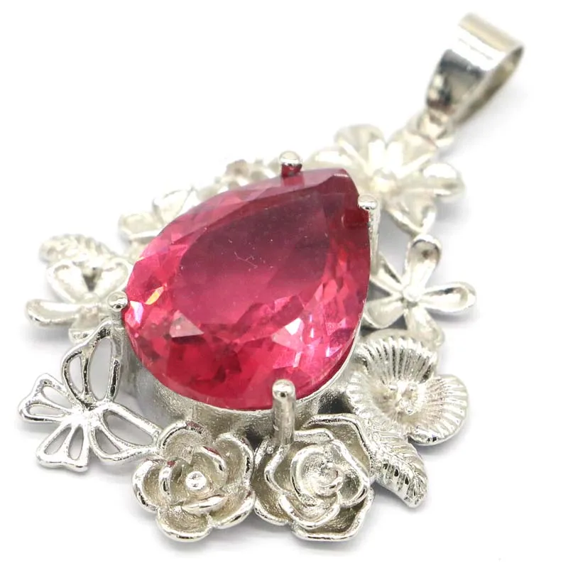 45x32mm ohemia Design Big Gemstone 20x15mm Created Pink Tourmaline New Stone Iolite Ladies Wedding Silver Pendant | Украшения и