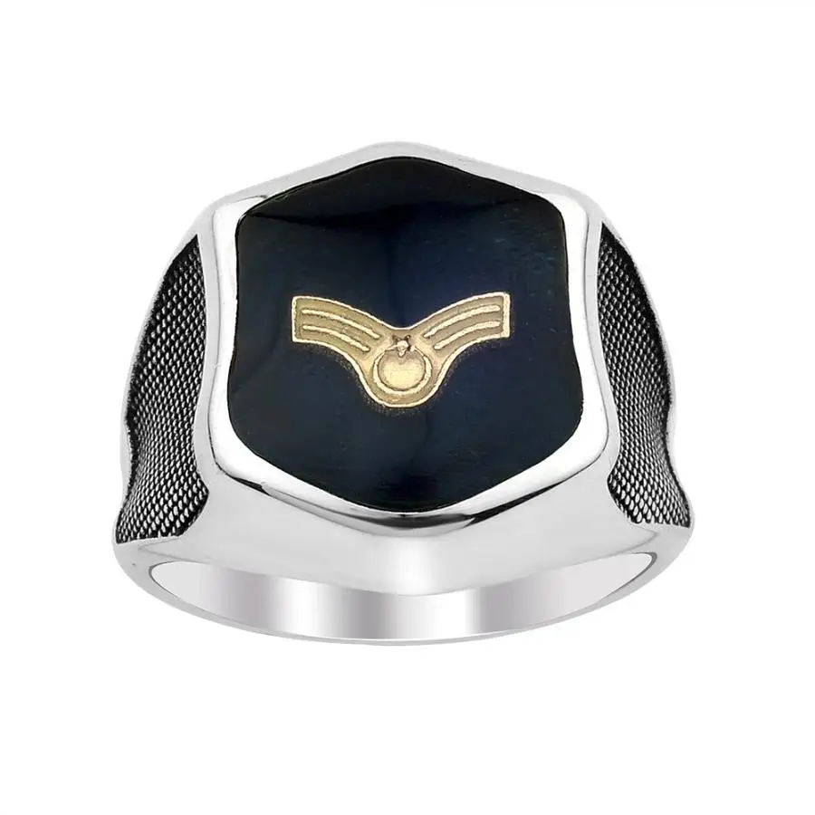 Black Onyx Gemstone Ring Sergeant Motif Men Soldier 925 Sterling Silver Accessories Stone Gift Luxury Long Lasting Good Quality