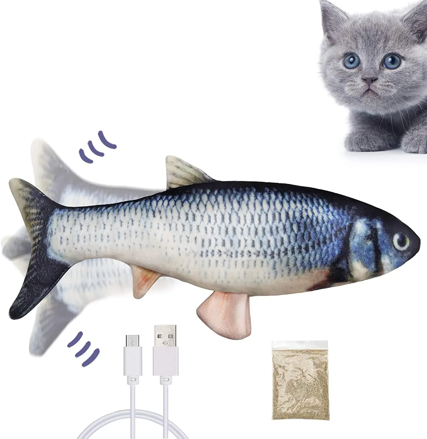 

30CM Cat Toy Fish USB Electric Charging Simulation Dancing Jumping Moving Floppy Fish Cat Toy Electronic Fish For Cats Toys 30CM