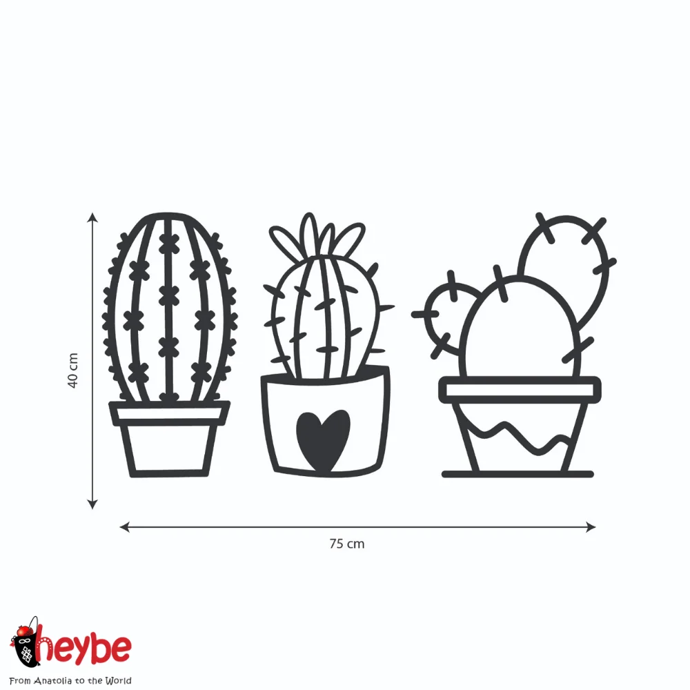 Деревянный 3 шт. Милый цветок кактуса Настенное искусство и украшение Ваза