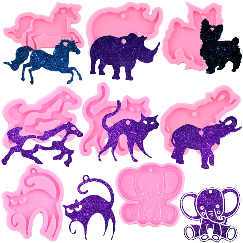 Блестящая форма для ключей в виде единорога слона носорога козы кошки эпоксидная