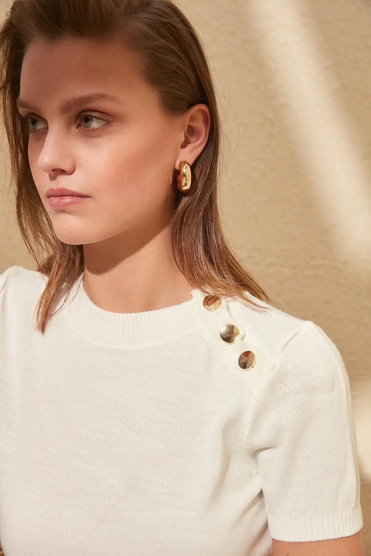 Trendyol экрю серый порошок Кнопка трикотажный свитер TWOSS19IS0039| |