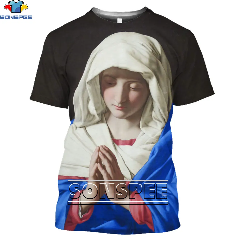 

SONSPEE God Maria Classical Art 3D T-shirt Summer Casual Men's T Shirt Fashion Streetwear Harajuku Short Sleeve Clothing Top Tee