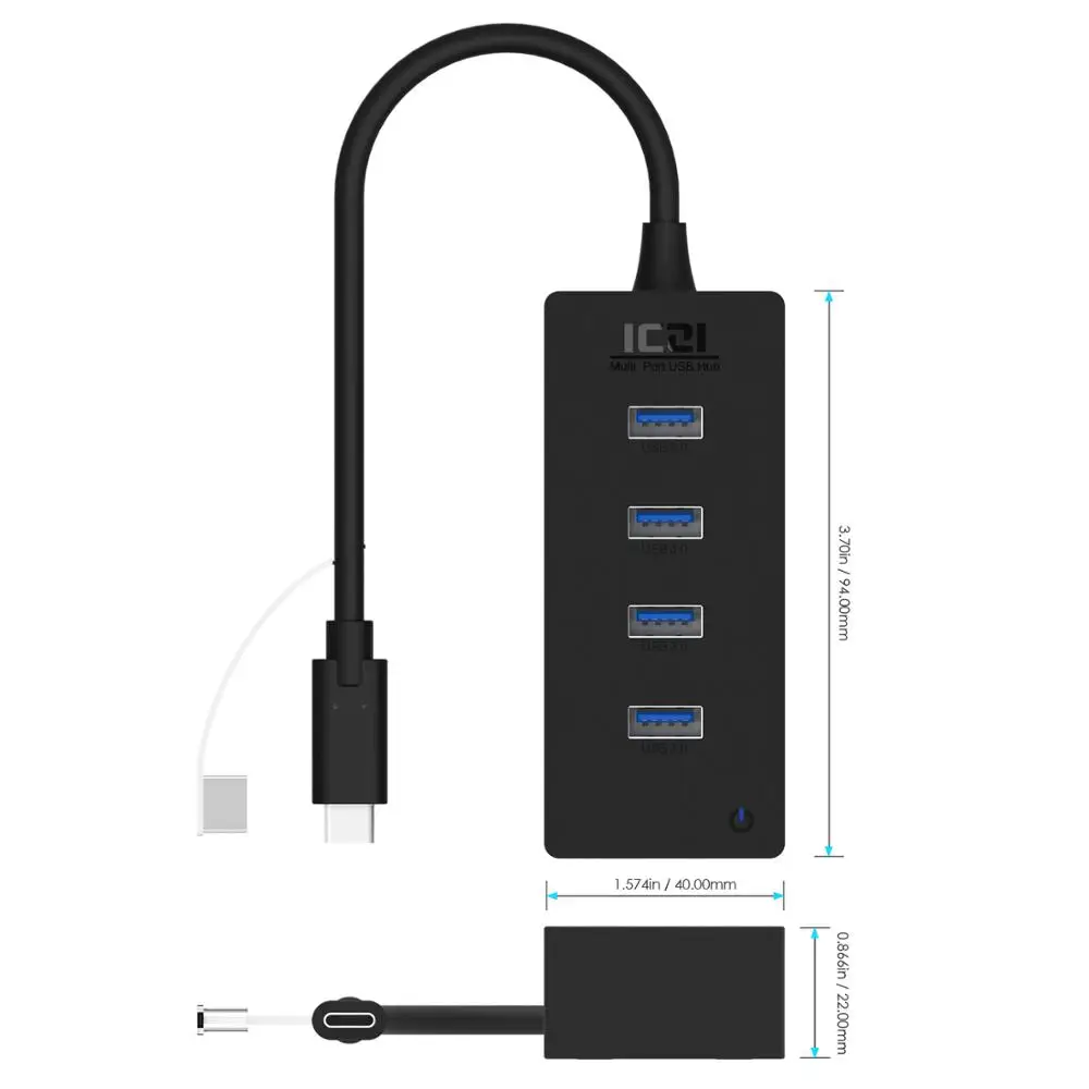 ICZI USB C концентратор типа Thunderbolt 3 до 4 0 порты OTG со светодиодным индикатором для