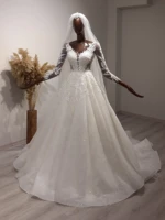 wedding dress handmade luxury 2022 v neck lace sleeve boho a line bridal fashion bohemian haute couture usiba design