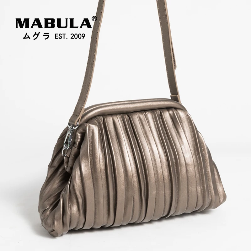 

MABULA Dumpling Ruched Clutch Handbags Pleated Design Leather Crossbody for Women Vintage Phone Purses