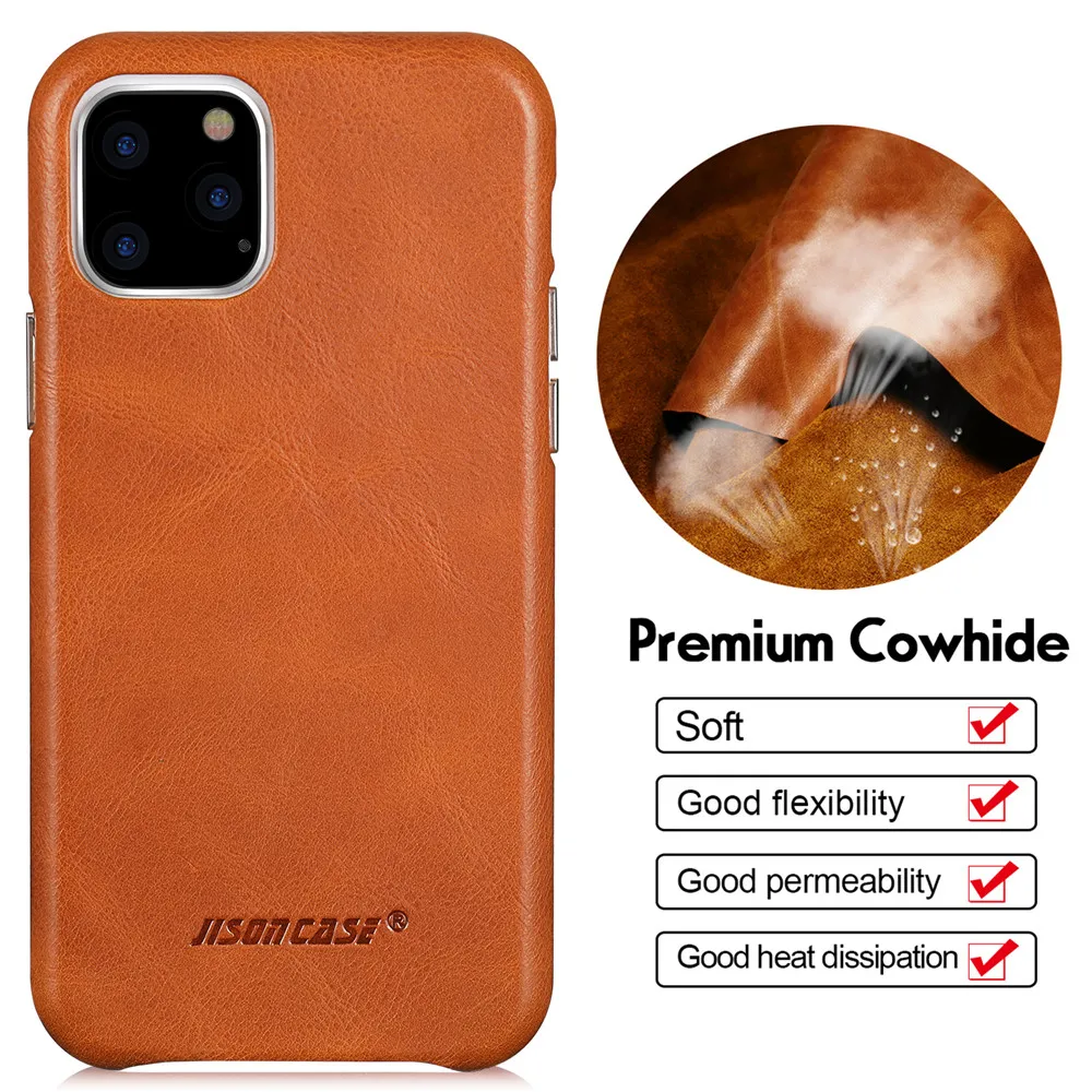 Jisoncase кожаный чехол для iPhone 11Pro MAX, ультра тонкий чехол из натуральной кожи, противоскользящий мягкий захват, устойчивый к царапинам чехол
