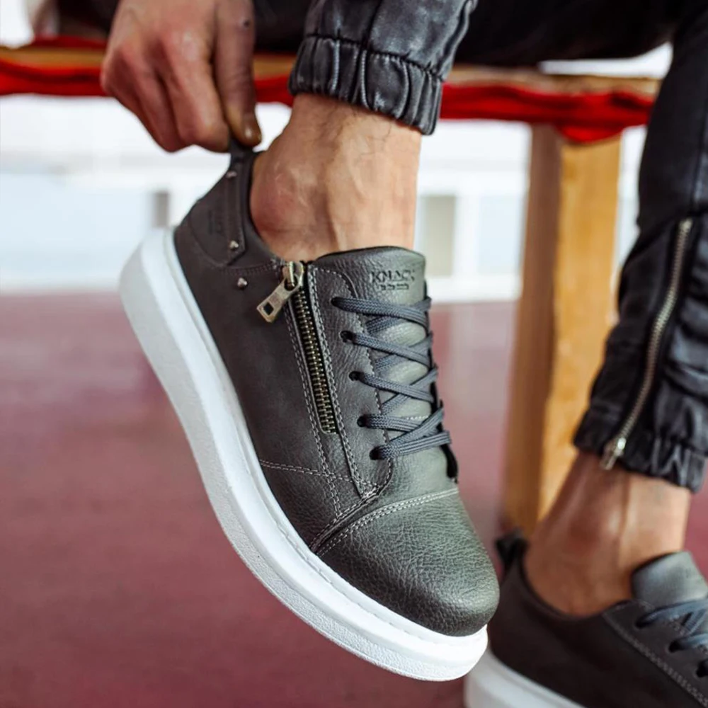 

Knack Casual Shoes Gray Color (White Sole) Lace-Up Zipper Closure Stitched High Sole Summer Spring Season Flamboyant Sneakers barefoot shoes men casual shoes work shoes trainers men men sneakers luxury brand 555