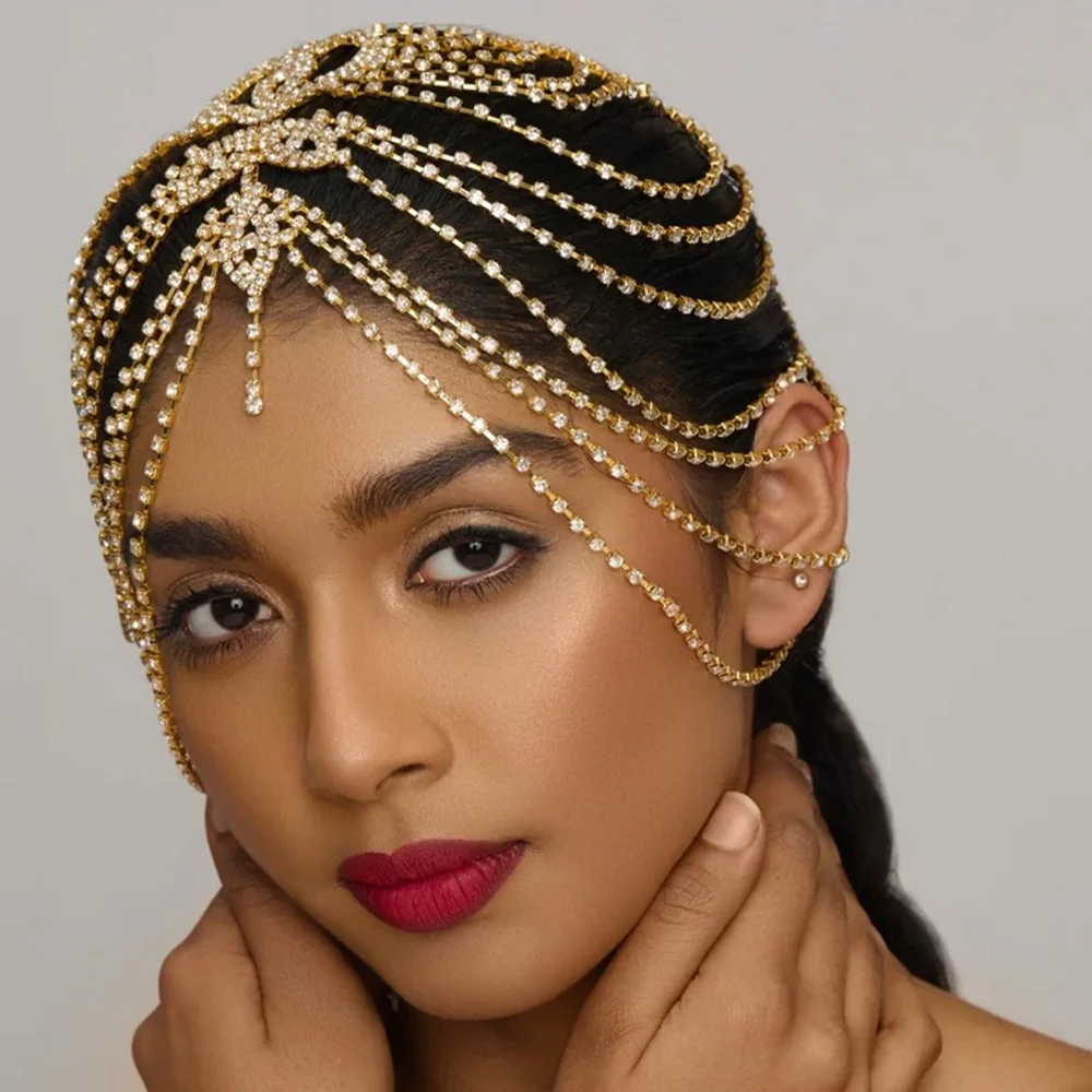

Luxury Multi Layer Bridal Headband Full Rhinestone Head Chain Hollow Hair Accessories Wedding Crystal Headpiece Cap Hat Jewelry