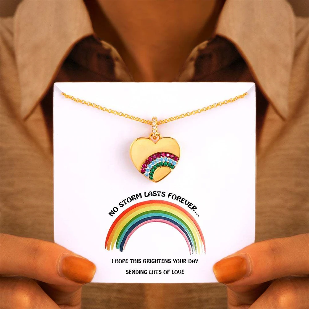 

Luxury Design Love Heart Shape Crystal Rainbow Pendant Necklace for Women Fashion Wedding Party Jewelry Exquisite Birthday Gift