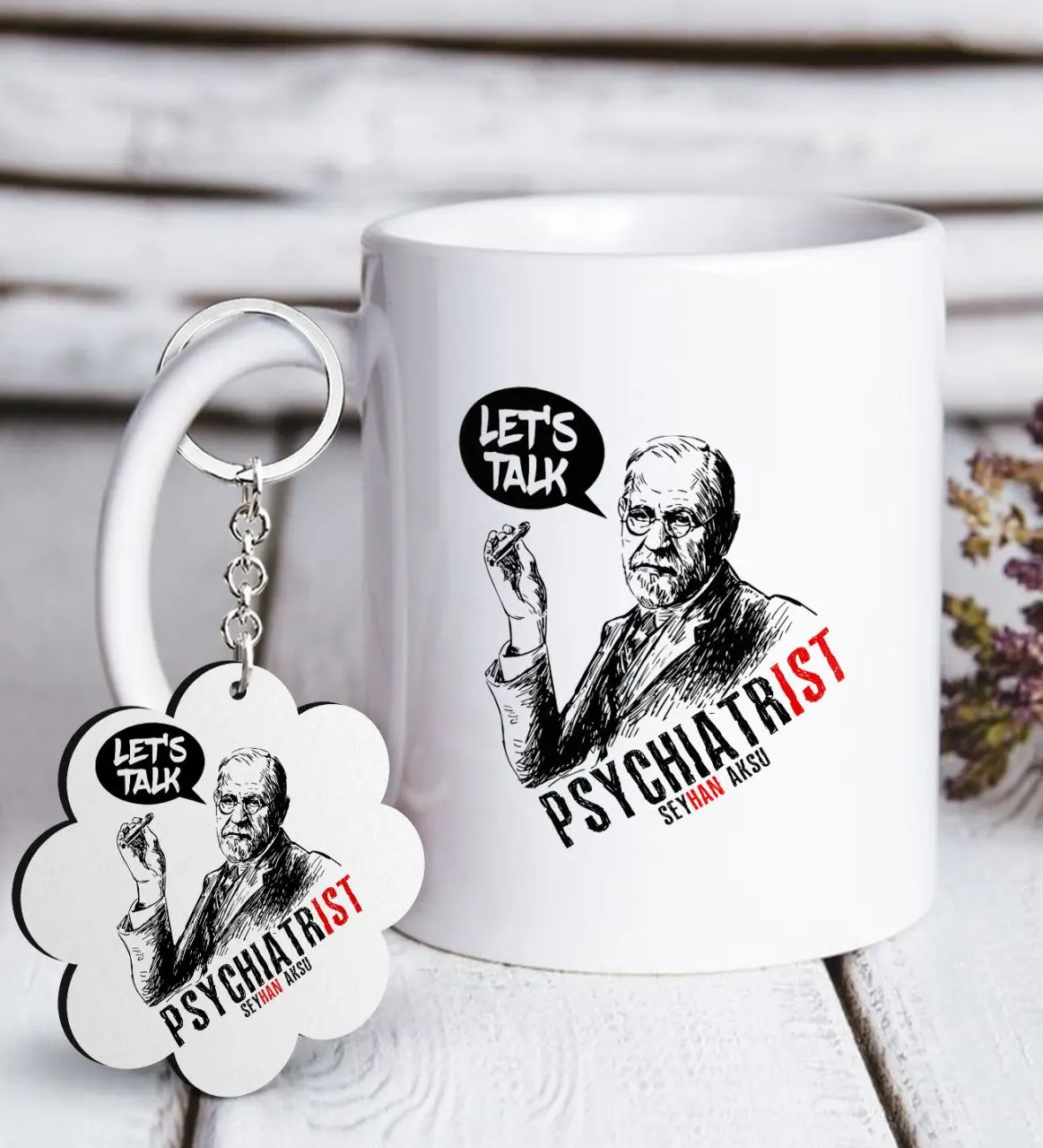 

Personalized Professional Psychiatrist White Mug and Keychain Gift Seti-5