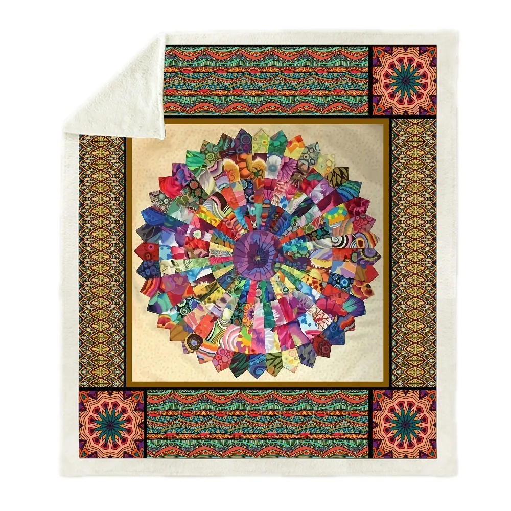 Плюшевое покрывало с принтом мандалы для кемпинга шерпа флисовое домашнее