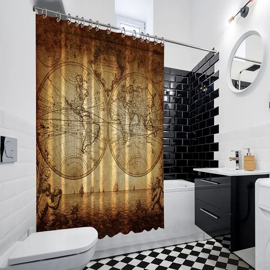 Занавеска для душа Карта мира Атлас древняя история мистические символы