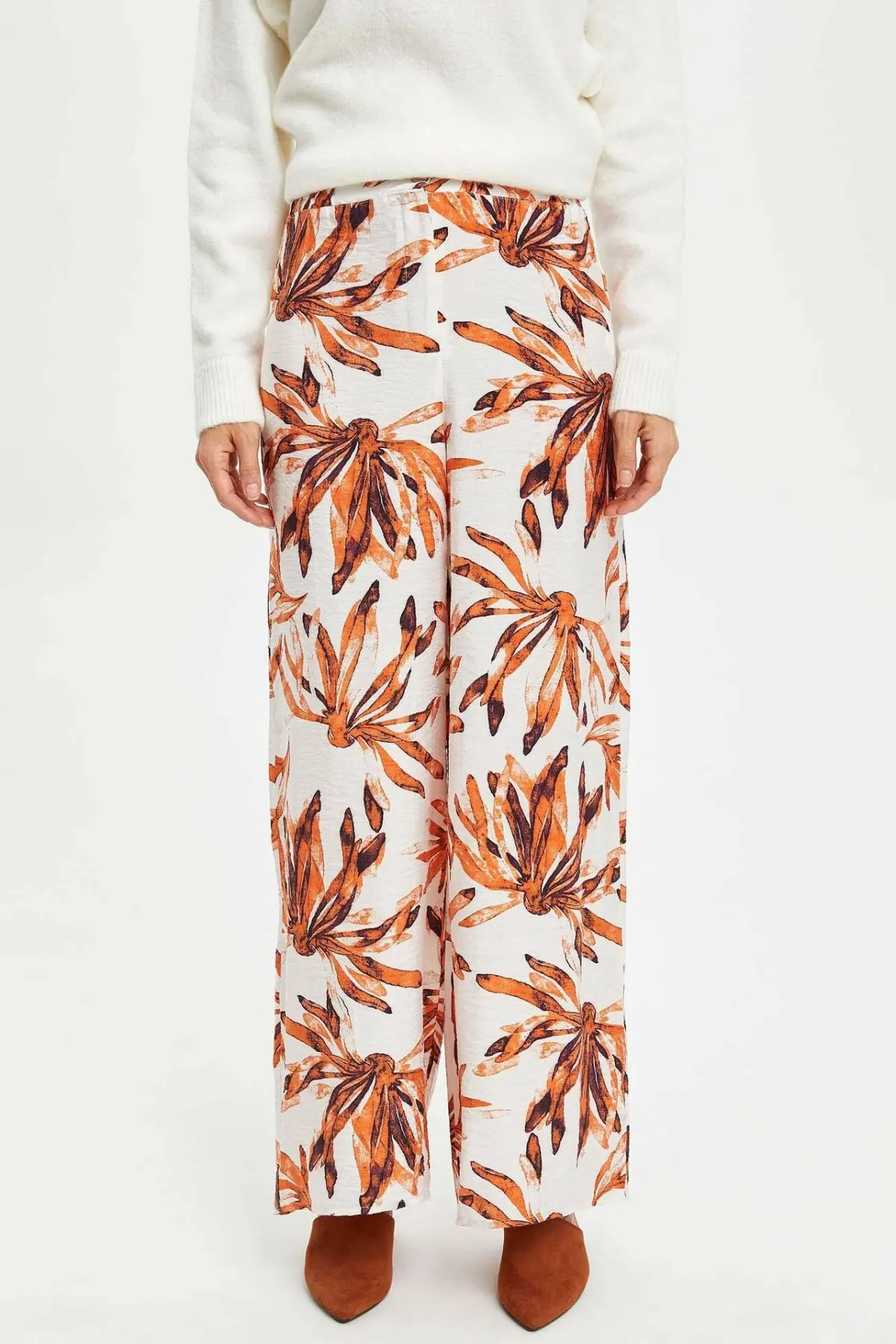 Дефакто модные женские брюки с принтом повседневные свободные прямые длинные