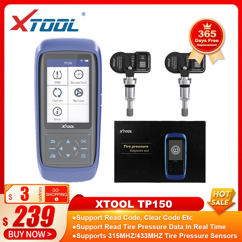 

XTOOL TP150 Tire Pressure Diagnostic and Serivce Tool Plus TS100 433&315MHz TPMS TP100 Sensor Scan Tire Repair Tools