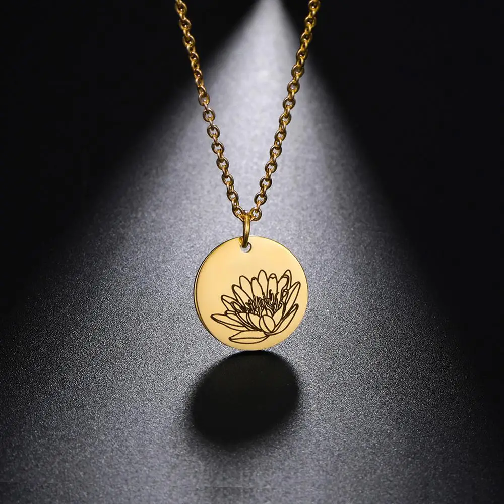 

Likgreat Water Lily Flowers Pendant Necklaces for Women Lovers Stainless Steel Charm Choker Accessories Jewelry Birthday Gift