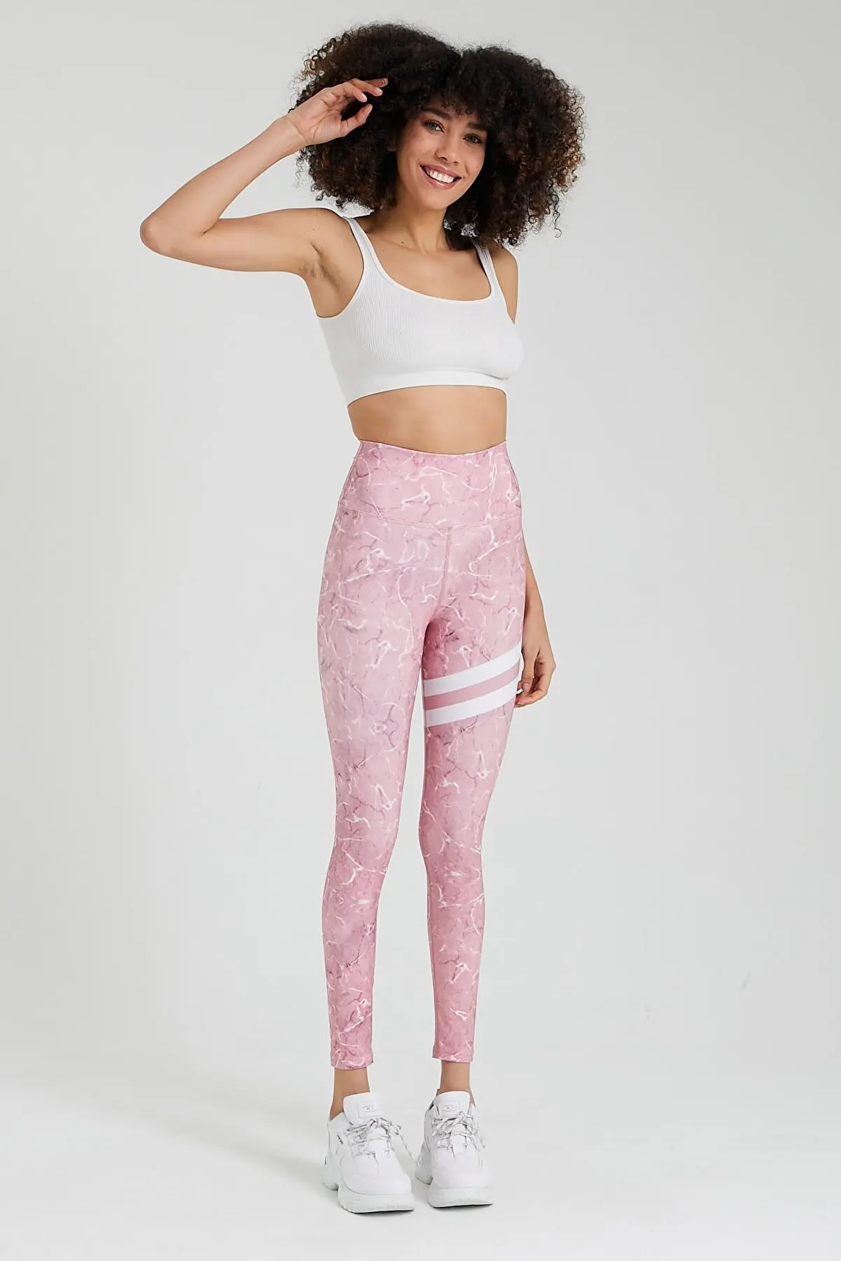 

Леггинсы Jineps с высокой талией и принтом в белую и розовую полоску, розовый цвет, 01034, JNP0000001034