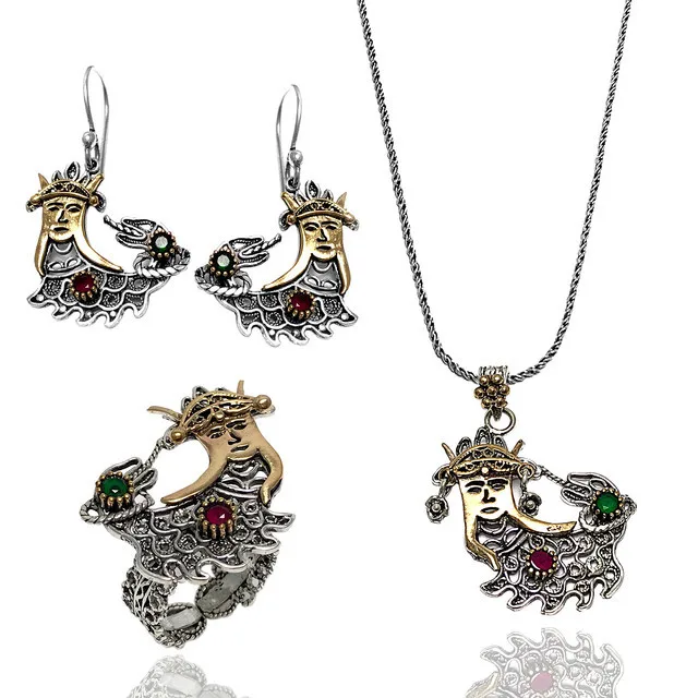 Женский набор из серебра 925 пробы ожерелье 2 * серьги 1 кольцо и ювелирные изделия 21