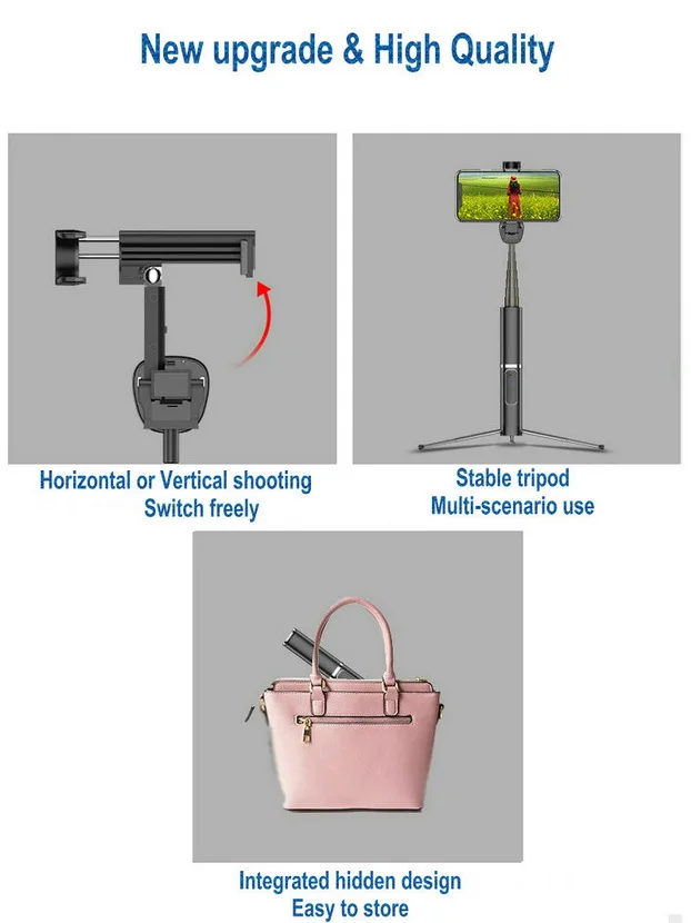 Портативная селфи палка KPHRTEK Bluetooth перезаряжаемая скрытая телефонная для iPhone Samsung