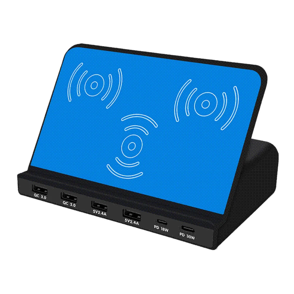 

Беспроводное зарядное устройство USB PD QC3.0, 120 Вт, быстрое зарядное устройство с 6 портами, зарядная станция с беспроводным зарядным устройств...