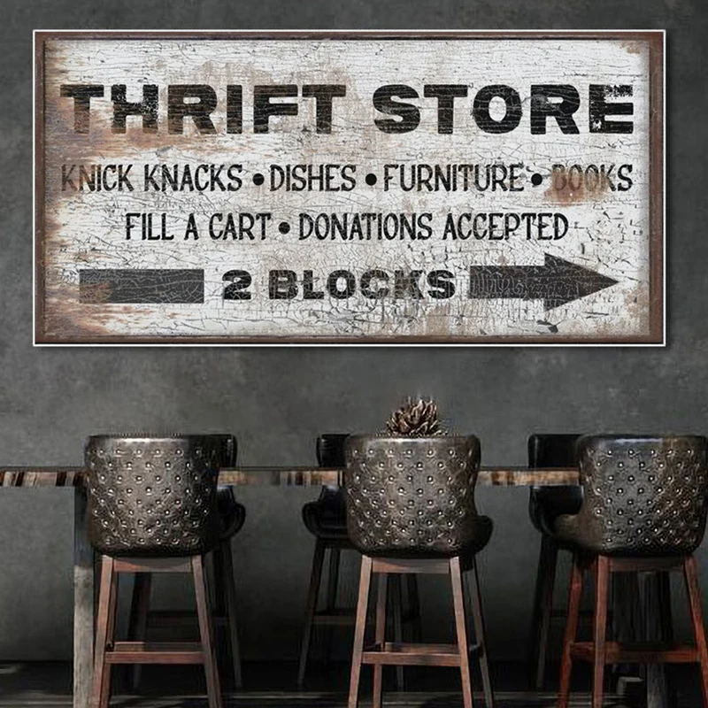 

Vintage Thrift Store Sign Canvas Painting Wall Art Retro Old Time Sign Poster And Prints For Antiques Store Farmhouse Home Decor