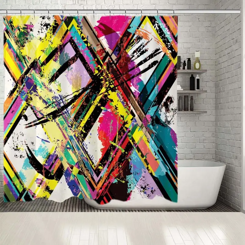 Занавеска для душа с абстрактным изображением треугольниками полосами