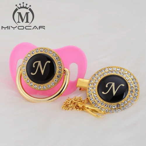 MIYOCAR уникальный дизайн имя инициалы Письмо N Элегантный bling соска и пустышка Клип BPA бесплатно пустышка bling уникальный дизайн LN - Цвет: LN-3  6-18M