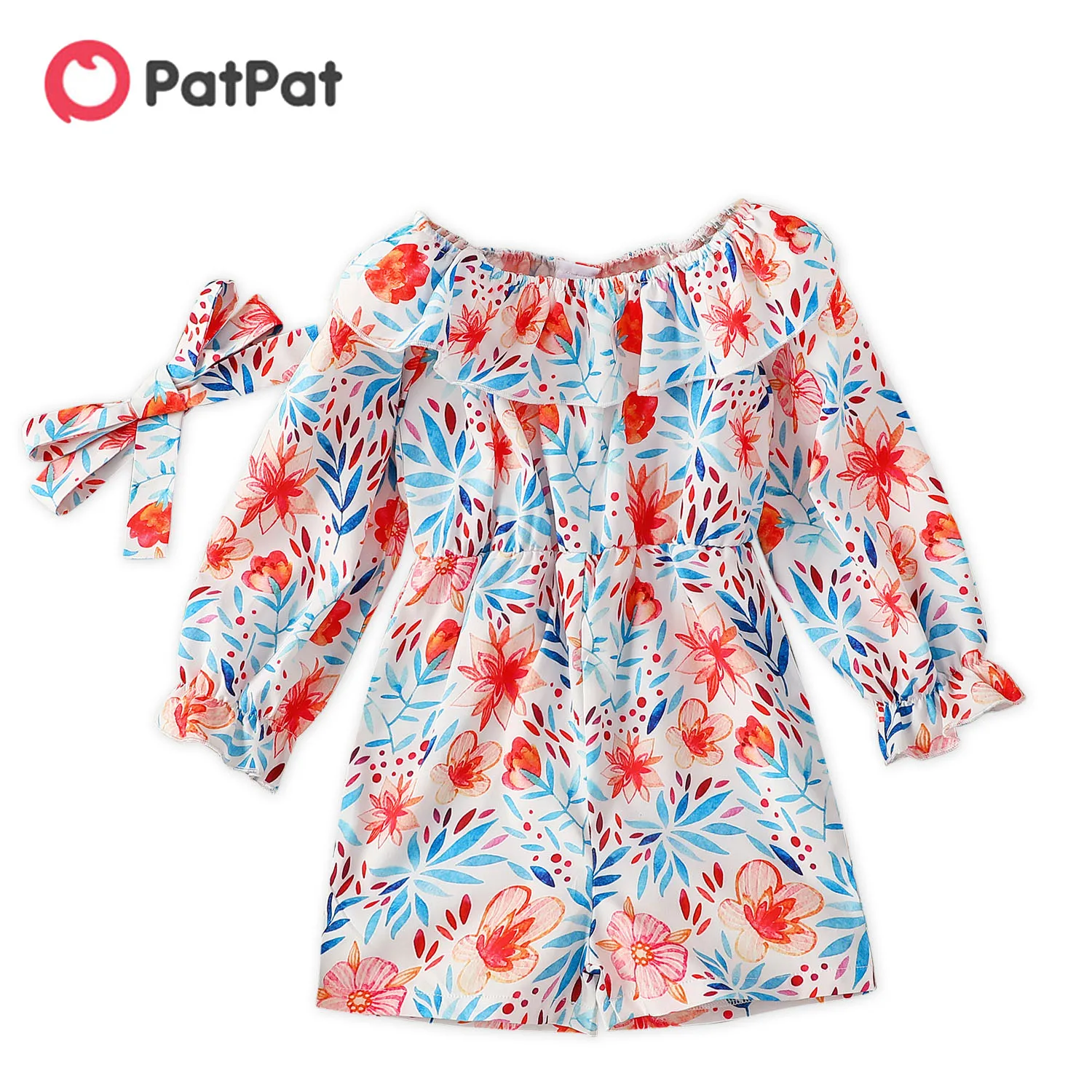 

PatPat Toddler Girl Floral Print Ruffled Long-sleeve Jumpsuit