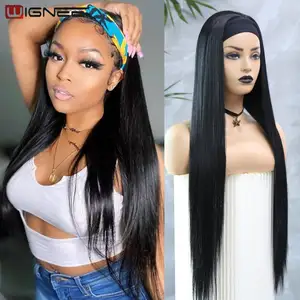 Wignee Headband Wig Synthetic Hair Straight Wig Natural Hair Wigs For Women Heat Resistance Black Color Daily Use Fake Hair